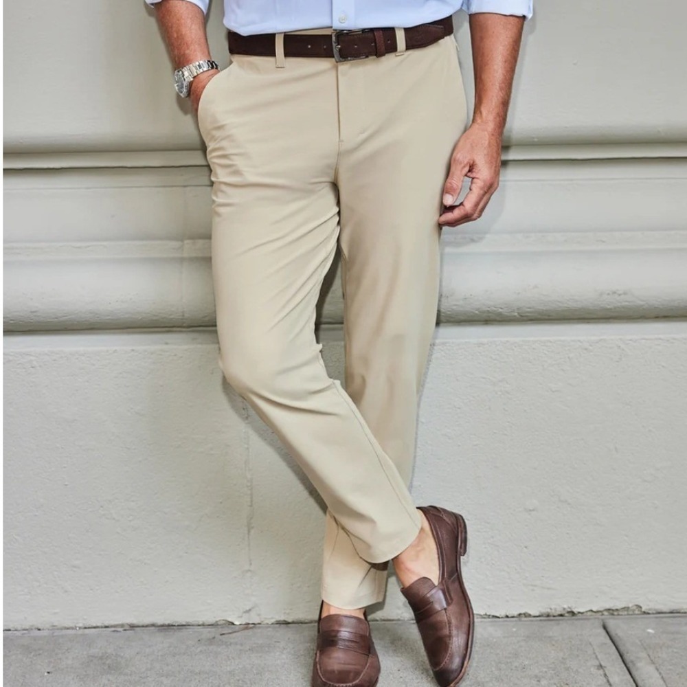 Collars & Co Apex Tech Pant Mens Beige Tailored Fit Performance Chino Size 32x32